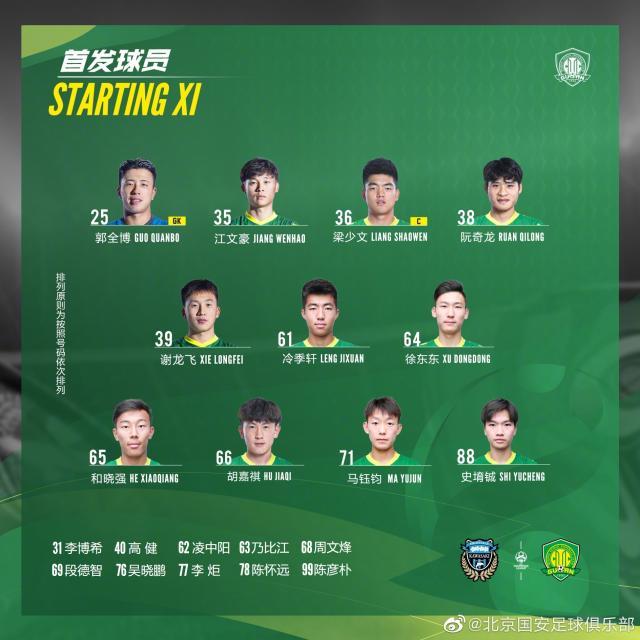 国安vs川崎首发:梁少文冷季轩出战 乃比江替补